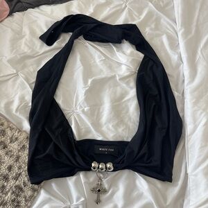 White Fox Boutique Black Crop Top with Silver Accents